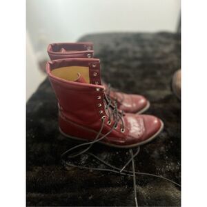 Vintage Texas  Burgundy Lace Up Western Kiltie Packer Boots 8.5 M